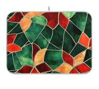 Tappetino scolapiatti per piatti da cucina con motivo geometrico verde e rosso, tappetino extra large per asciugare i piatti, 45,7 x 61,7 cm