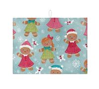 Tappetino scolapiatti per piatti di pan di zenzero per bancone della cucina, tappetino assorbente per le vacanze, tappetino scolapiatti carino in microfibra per cucina, caffè, bar, protezione 45,7 x