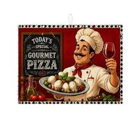 Tappetino scolapiatti per pizza Gourmet, per bancone della cucina, tappetino assorbente in microfibra a tema culinario, decorazione per bancone della cucina, 45,7 x 61 cm
