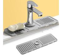 Tappetino scolapiatti per rubinetto, 2024, per lavello della cucina, paraspruzzi, in silicone, per cucina e bagno (grigio)