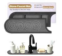 Tappetino Scolapiatti per Rubinetto in Pietra e Silicone, Super Assorbente e Antiscivolo, ad Asciugatura Rapida per Cucina e Bagno (onda nera,59 x 10 cm)