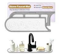 Tappetino Scolapiatti per Rubinetto in Pietra e Silicone, Super Assorbente e Antiscivolo, ad Asciugatura Rapida per Cucina e Bagno (onda bianca, 59 x 10 cm)