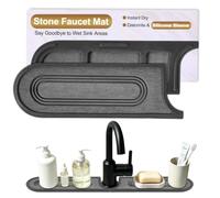 Tappetino Scolapiatti per Rubinetto in Pietra e Silicone, Super Assorbente e Antiscivolo, ad Asciugatura Rapida per Cucina e Bagno (cerchio nero, 59 x 10 cm)
