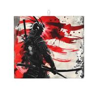 Tappetino scolapiatti per samurai giapponesi, tappetino assorbente per bancone della cucina, con bandiera giapponese, tappetino da caffè, scolapiatti con anello per appenderlo, 40,6 x 45,7 cm