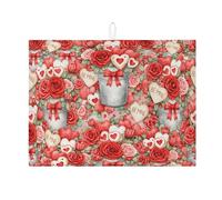 Tappetino scolapiatti per San Valentino per bancone della cucina, tappetino assorbente per scolapiatti con rosa rossa, romantico tappetino in microfibra floreale per bar, 45 x 61 cm
