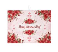 Tappetino scolapiatti per San Valentino per bancone della cucina, tappetino assorbente scolapiatti con rosa rossa, tappetino scolapiatti in microfibra vintage con cuore floreale 45,7 x 61 cm