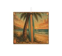 Tappetino scolapiatti per tavola da surf tropicale per cucina, scena vintage da spiaggia, tappetino scolapiatti assorbente, tappetino in microfibra costiera estiva per bancone, 40,6 x 45,7 cm