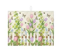 Tappetino scolapiatti primaverile floreale per bancone della cucina, tappetino scolapiatti assorbente con tulipani colorati, in microfibra, ispirato alla natura, per bar, 45,7 x 61 cm
