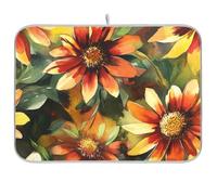 Tappetino scolapiatti resistente al calore con pittura a olio e fiori, XL, in microfibra, 18 x 24