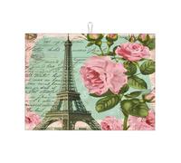 Tappetino scolapiatti retro con cartolina Eiffel e rosa, assorbente, per bancone della cucina, tappetino scolapiatti antiscivolo, 45,7 x 61 cm