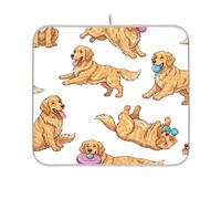 Tappetino scolapiatti reversibile con cane bianco e oro, tappetino da bar in microfibra, 45,7 x 61 cm