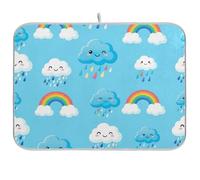 Tappetino scolapiatti reversibile con gocce di pioggia e nuvole, 45,7 x 61 cm, colore: blu