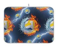 Tappetino scolapiatti reversibile con motivo pallavolo con fiamme d'acqua, 45,7 x 61 cm