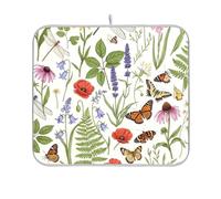 Tappetino scolapiatti reversibile in microfibra con farfalla e libellula, colore crema, 45,7 x 61 cm