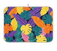 Tappetino scolapiatti reversibile in microfibra, motivo foglie tropicali, 45,7 x 61,7 cm, colore: rosa e viola