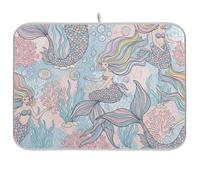 Tappetino scolapiatti reversibile, motivo sirene, 40,6 x 45,7 cm