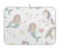 Tappetino scolapiatti reversibile, motivo sirenette e unicorni, 45,7 x 61 cm