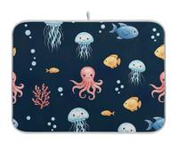 Tappetino scolapiatti reversibile per bancone della cucina, motivo meduse, 45,7 x 61 cm, colore: blu scuro