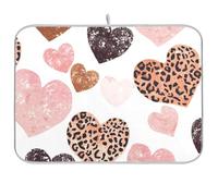 Tappetino scolapiatti riutilizzabile con cuori leopardati anni '80, 45 x 61 cm, rettangolare, grande, decorativo, decorazione per la casa
