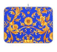 Tappetino scolapiatti riutilizzabile con design floreale blu e oro, 45 x 61 cm, rettangolare, grande scolapiatti per bancone della cucina, decorazione per la casa essenziale