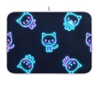 Tappetino scolapiatti riutilizzabile con gatto fluorescente colorato e colorato, 45 x 61 cm, rettangolare, grande scolapiatti per bancone della cucina, decorazione per la casa essenziale