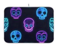 Tappetino scolapiatti riutilizzabile con teschio fluorescente fluorescente, 45,7 x 61,7 cm, rettangolare, grande, per la decorazione della casa