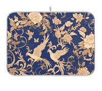 Tappetino scolapiatti riutilizzabile con uccellino floreale cinese blu oro 18 x 24 rettangolare grande scolapiatti tappetino decorativo per la casa essenziale