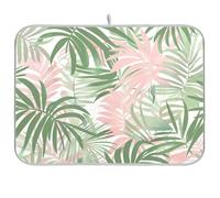 Tappetino scolapiatti riutilizzabile rosa e verde con foglie di palma giungla, 45,7 x 61,7 cm, rettangolare, grande, scolapiatti decorativo per la casa