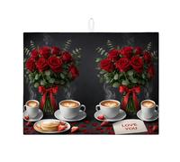 Tappetino scolapiatti romantico con rosa rossa per bancone della cucina, elegante tappetino assorbente floreale scolapiatti tappetino per San Valentino in microfibra per protezione bar 45,7 x 61 cm
