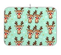 Tappetino scolapiatti rosso con renna dal naso per 40,6 x 45,7 cm, decorazione per piano di lavoro della cucina, gadget resistente al calore