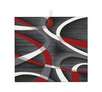 Tappetino scolapiatti rosso e grigio con motivi a spirale, 40,6 x 45,7 cm, protezione assorbente in microfibra per piano di lavoro della cucina, tappetino multiuso per scolapiatti, nero, F4M8X9GY-{id}