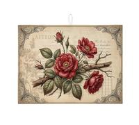 Tappetino scolapiatti rosso floreale per bancone della cucina, tappetino assorbente vintage rosa scolapiatti tappetino scolapiatti elegante in microfibra botanica protezione 45,7 x 61 cm