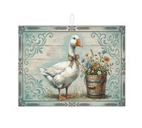 Tappetino scolapiatti rustico a forma di anatra, per bancone della cucina, stile vintage, blu, assorbente, tappetino scolapiatti in microfibra, per bancone della cucina, 45,7 x 61 cm