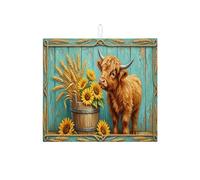 Tappetino scolapiatti rustico a forma di mucca per bancone della cucina, tappetino assorbente scolapiatti con girasole, tappetino scolapiatti in microfibra vintage autunnale per decorazione bancone