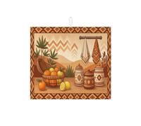 Tappetino scolapiatti rustico arancione per bancone della cucina, tappetino assorbente geometrico bohémien, tappetino scolapiatti in microfibra autunnale per bancone della cucina, 40,6 x 45,7 cm
