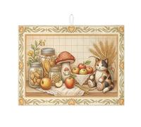 Tappetino scolapiatti rustico con gatto e frutta, per bancone della cucina, tappetino assorbente vintage, tappetino scolapiatti in microfibra autunnale per proteggere il bancone della cucina, 45,7 x
