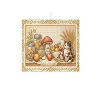 Tappetino scolapiatti rustico con gatto e frutta, per bancone della cucina, tappetino assorbente vintage, tappetino scolapiatti in microfibra autunnale per proteggere il bancone della cucina, 40,6 x
