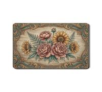 Tappetino scolapiatti rustico floreale per bancone della cucina, pesca, peonia, girasole, in gomma assorbente, tappetino scolapiatti in pelle PU autunnale, 30,5 x 50,8 cm