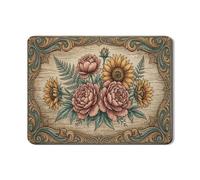 Tappetino scolapiatti rustico floreale per bancone della cucina, pesca, peonia, girasole, in gomma assorbente, tappetino scolapiatti in pelle PU autunnale, protezione 45,7 x 61 cm