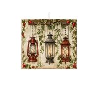 Tappetino scolapiatti rustico per bancone della cucina, lanterna rossa vintage, tappetino scolapiatti assorbente, in microfibra, motivo floreale, 40,6 x 45,7 cm