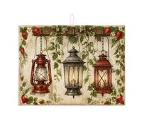 Tappetino scolapiatti rustico per bancone della cucina, lanterna rossa vintage, tappetino scolapiatti assorbente, in microfibra, motivo floreale, 45,7 x 61 cm