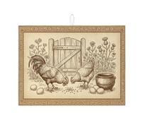 Tappetino scolapiatti rustico per bancone della cucina, stampa di pollo marrone vintage, assorbente, tappetino scolapiatti in microfibra stile country, protezione 45,7 x 61 cm