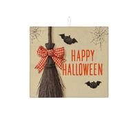 Tappetino scolapiatti rustico per Halloween, per bancone della cucina, in stile vintage, con scopa e pipistrello, assorbente, in microfibra, per cucina, 40,6 x 45,7 cm
