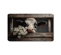 Tappetino scolapiatti rustico vintage a forma di mucca, per bancone della cucina, tappetino in gomma con motivo floreale a mucca, 30,5 x 50,8 cm