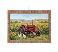 Tappetino scolapiatti rustico vintage trattore per bancone della cucina, tappetino assorbente rosso per scolapiatti con campagna estiva in microfibra per bancone della cucina, 45,7 x 61 cm