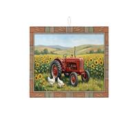 Tappetino scolapiatti rustico vintage trattore per bancone della cucina, tappetino assorbente rosso per scolapiatti con campagna estiva in microfibra per bancone della cucina, 40,6 x 45,7 cm