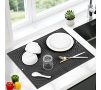 Tappetino Scolapiatti Silicone, GrandeTappeto Scolapiatti Cucina Lavello, Tappetino Asciuga Piatti Pieghevole, Tappetino Scolapiatti Assorbente, Asciugatura Rapida, 51×41cm (Nero)