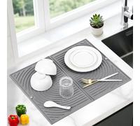 Tappetino Scolapiatti Silicone, GrandeTappeto Scolapiatti Cucina Lavello, Tappetino Asciuga Piatti Pieghevole, Tappetino Scolapiatti Assorbente, Asciugatura Rapida, 51×41cm (Grigio)