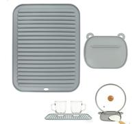 Tappetino Scolapiatti Silicone, Tappetino Cucina Scolapiatti con Poggia Coperchio Orso, Tappetinos Scolapiattis da Lavello Onda Resistente al Calore Antiscivolo Set 2 in 1 Pour les éviers de cuisine