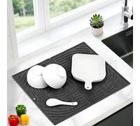 Tappetino Scolapiatti Silicone, Tappeto Scolapiatti Cucina Lavello, Tappetino Asciuga Piatti Pieghevole, Tappetino Scolapiatti Assorbente, Asciugatura Rapida, 43×34 cm (Nero)